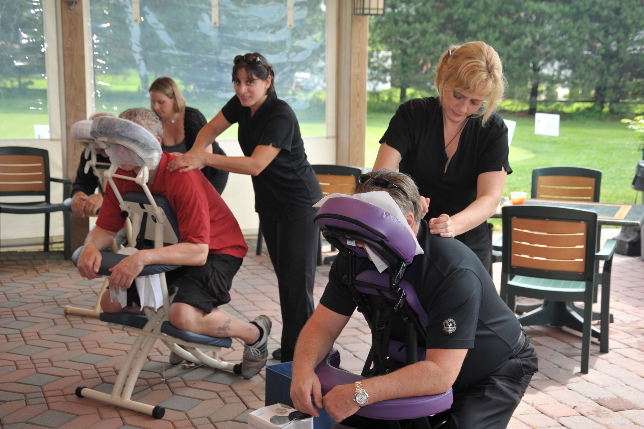 Chair massage services reduce stress and increase moral.